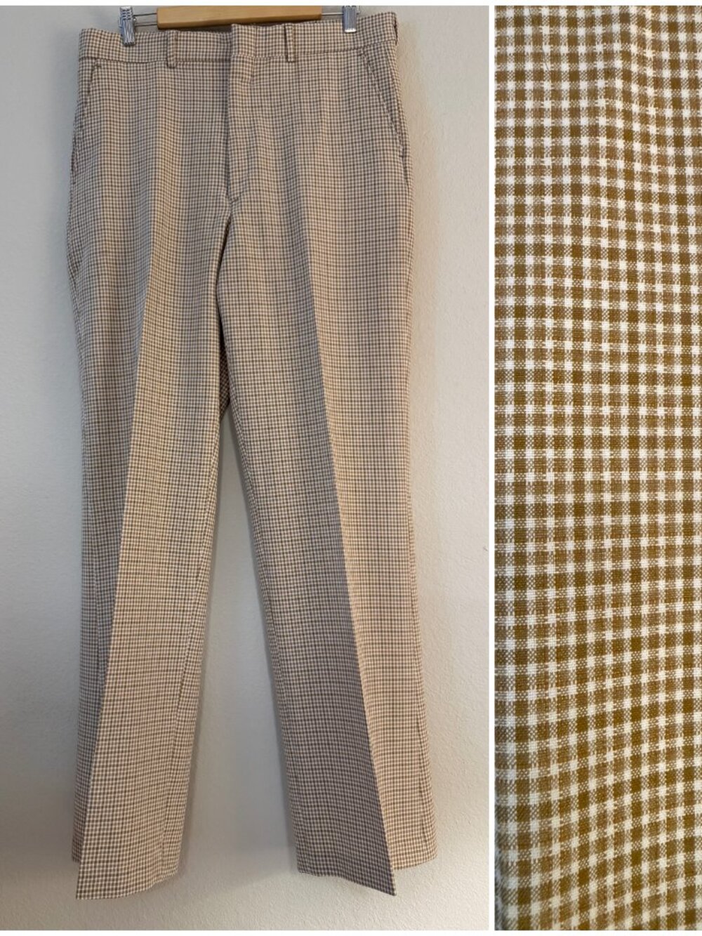 Vintage 70s Sears Brown Check Trousers 36 LONG